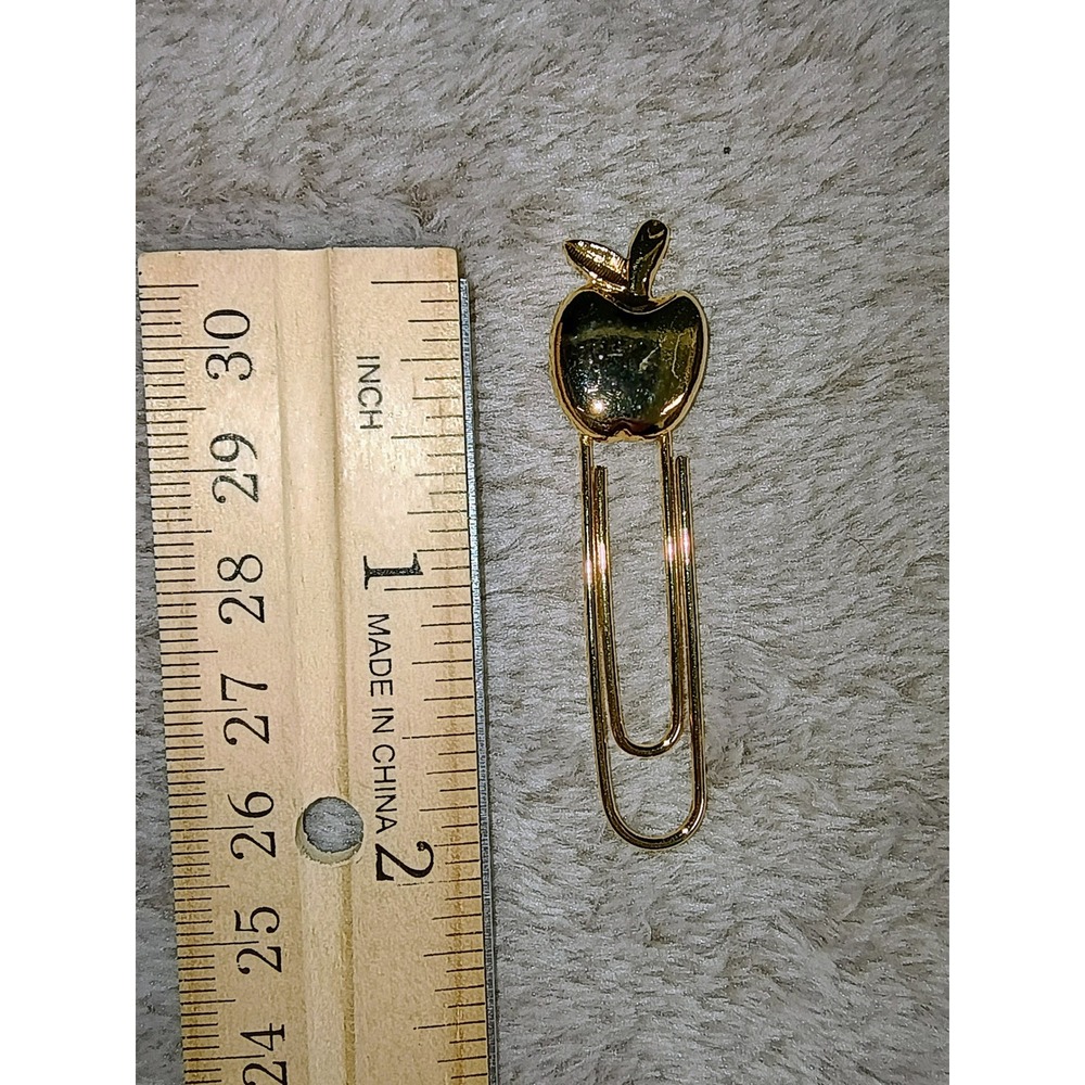 Vintage Gold Tone Apple Paperclip Bookmark Novelty Teacher Gift Stationery